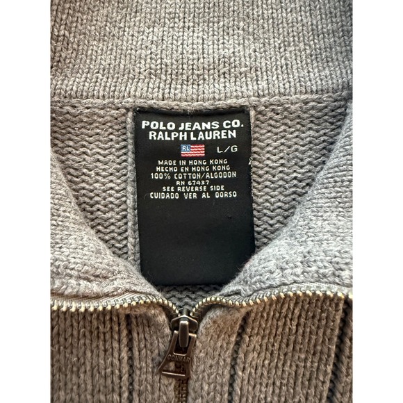 VTG Ralph Lauren Heavy Cable Knit Sweater Men Large Gray Quarter-Zip Flag Jumper - Picture 5 of 15
